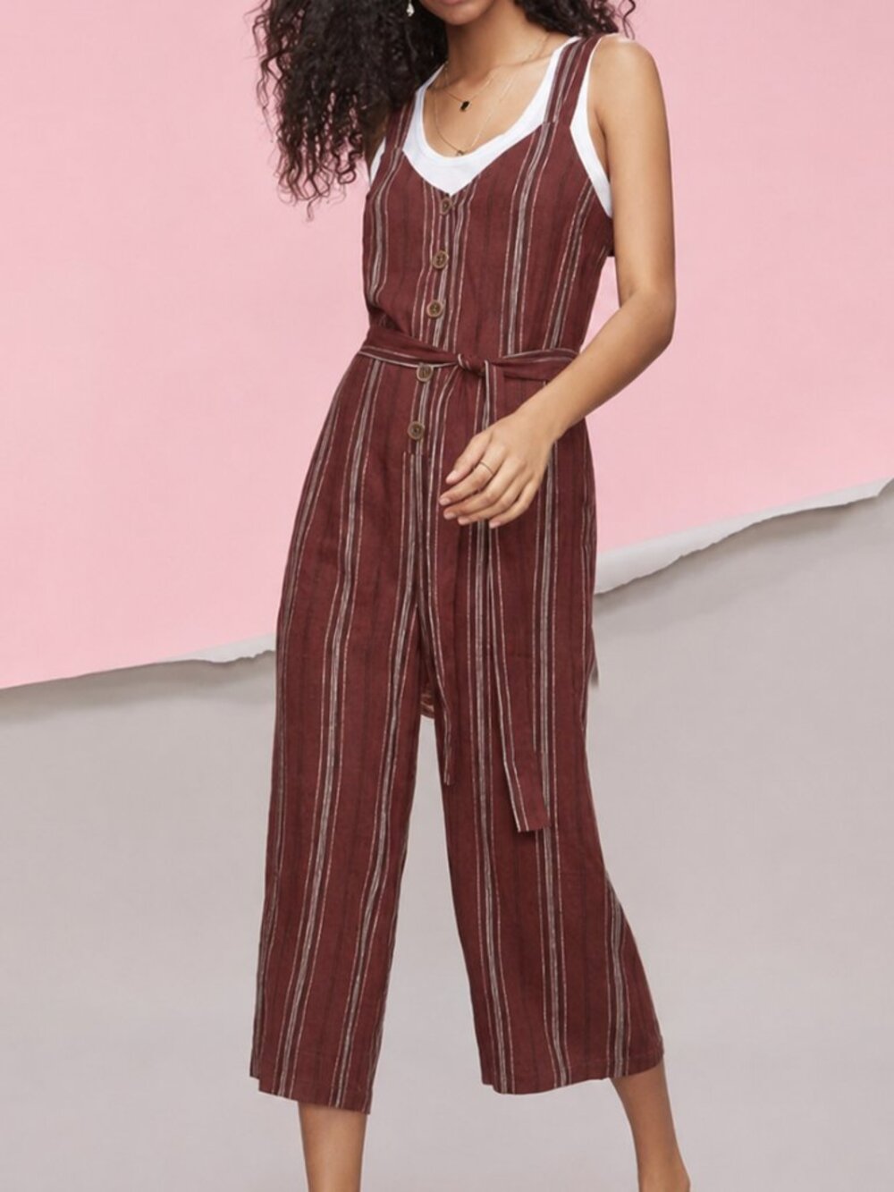 Sanctuary Sedona Jumpsuit Henna Multi-Stripe Linen Blend Boho Size S